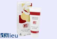 Sản phẩm K5 Lipogel thuộc nhóm dược mỹ phẩm, có tác dụng làm mờ các khuyết điểm trên da