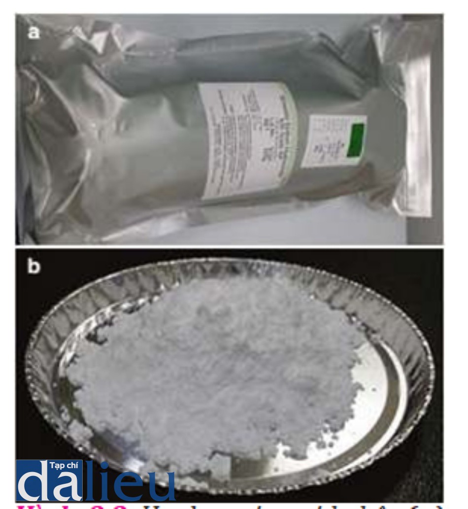 Hình 2.2 Hyaluronic acid thô. (a) Chế phẩm hyaluronic acid. (b) Bột hyaluronic acid